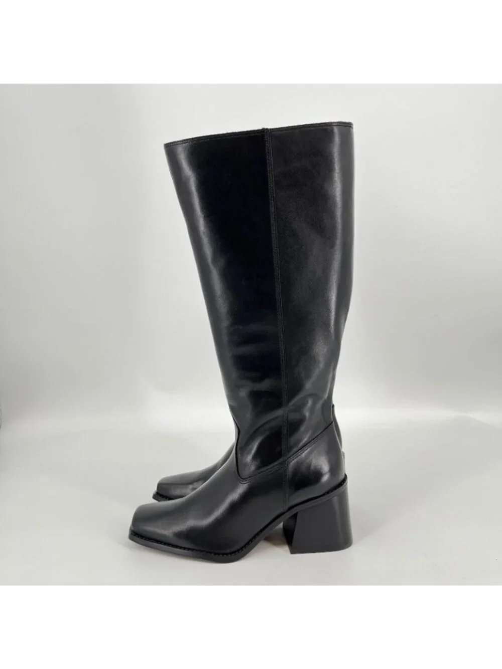 Vince Camuto Sangeti Knee High Boots Black Size 8W Leather Block Heel X-Wide